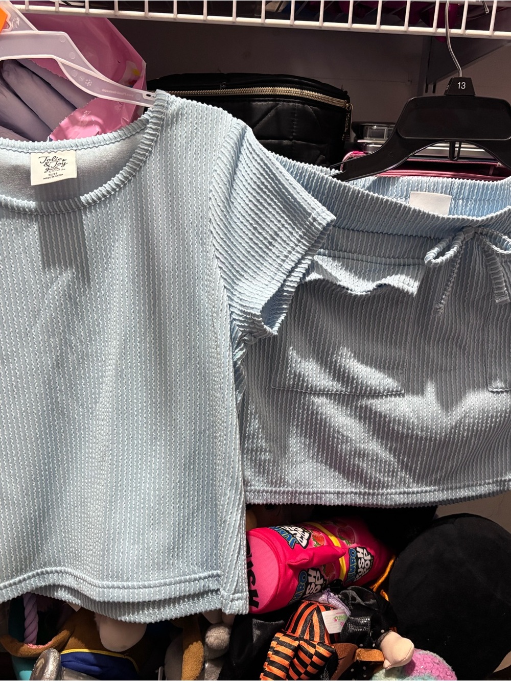 Light Blue Ribbed Girls Top and Skort Set - Soft Knit